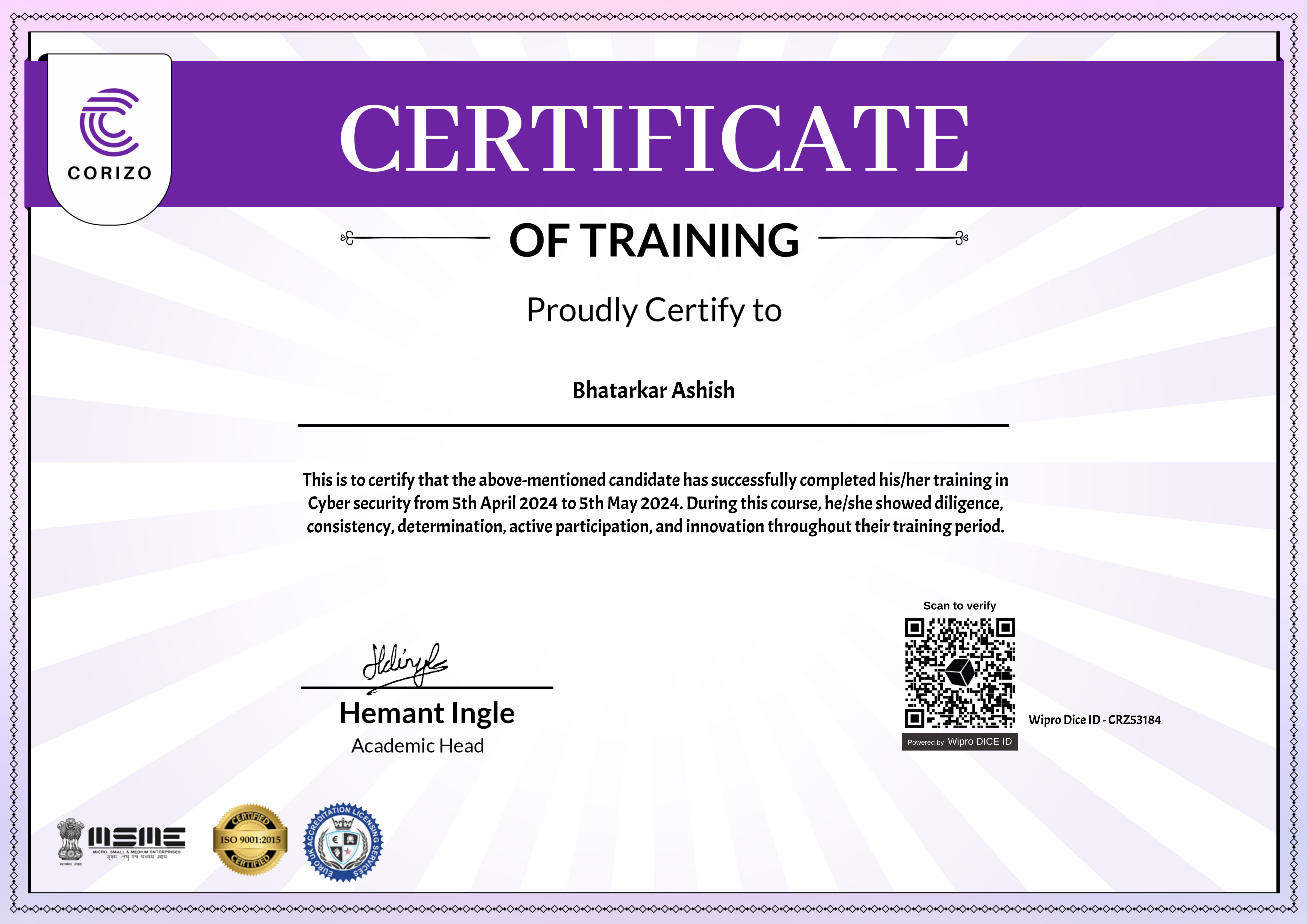 Corizo Certificate 2